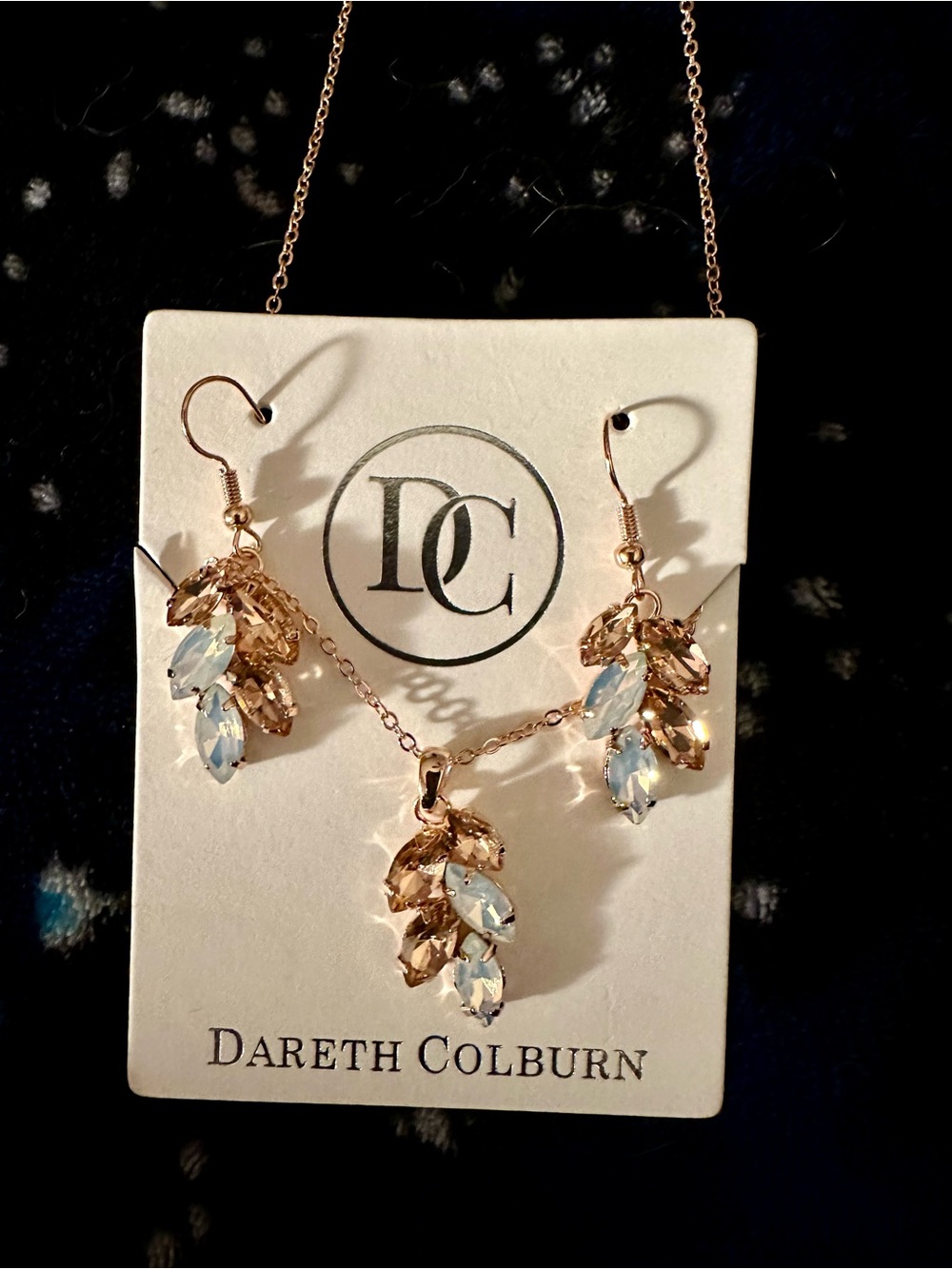 Dareth Colburn NWT Rose Gold and Opal Crystal Pendant Necklace & Earrings Set - Picture 2 of 3